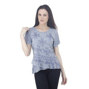 BOHO EMBROIDERED RAYON HALF SLEEVE TUNIC TOP
